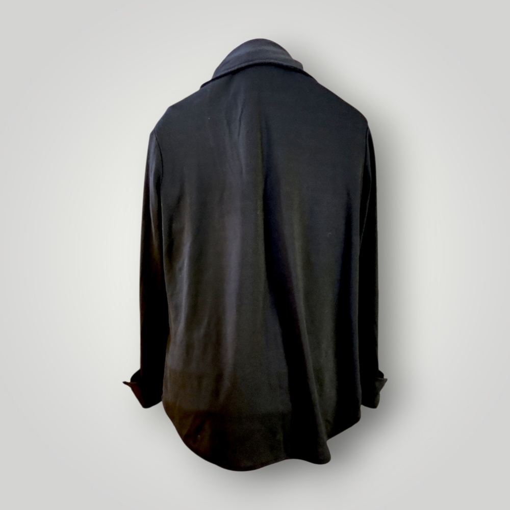 ANN TAYLOR WOMENS MEDIUM BLACK OPEN CARDIGAN BUTTON DOWN BLOUSE - Picture 2 of 4